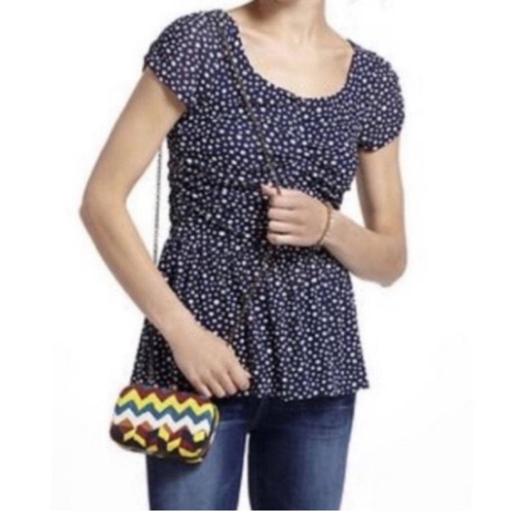 Anthropologie Navy with White Polka Dot Blouse 9-HI5 StCL, size medium
